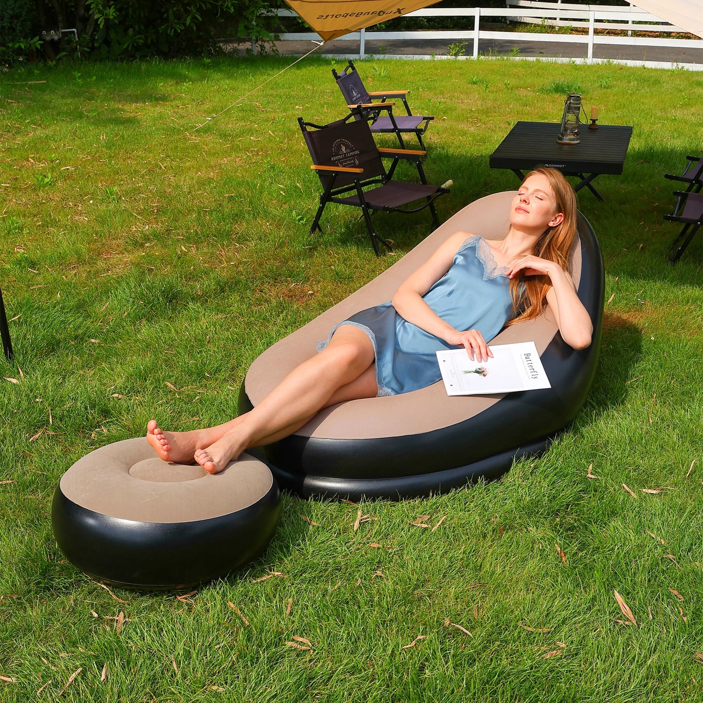 Divano Gonfiabile Pieghevole Reclinabile Letto Da Esterno Con Poggiapiedi Portatile Set Poltrone Per Pranzo