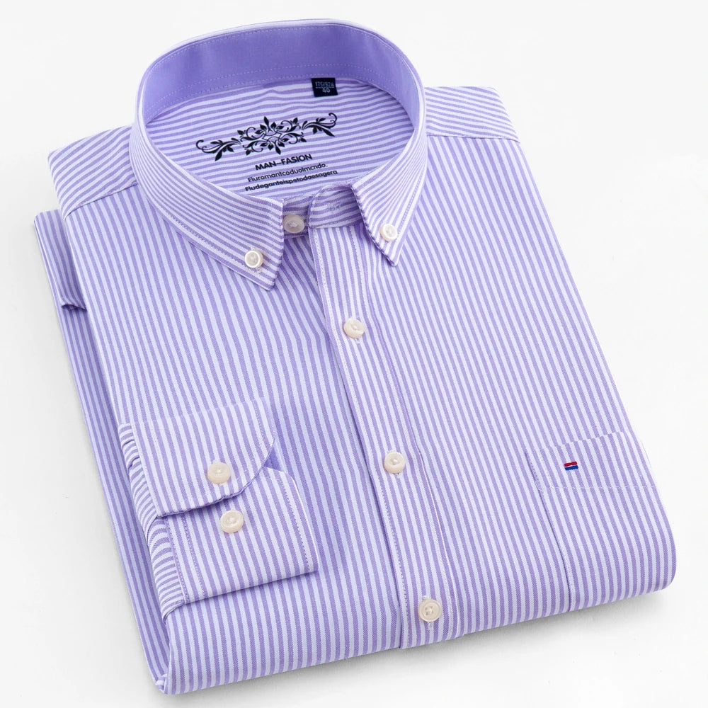 Camicia Uomo Solida Elegante Misto Cotone Traspirante Maniche Lunghe Formale Con Bottoni Vestibilità Regolare Risvolto