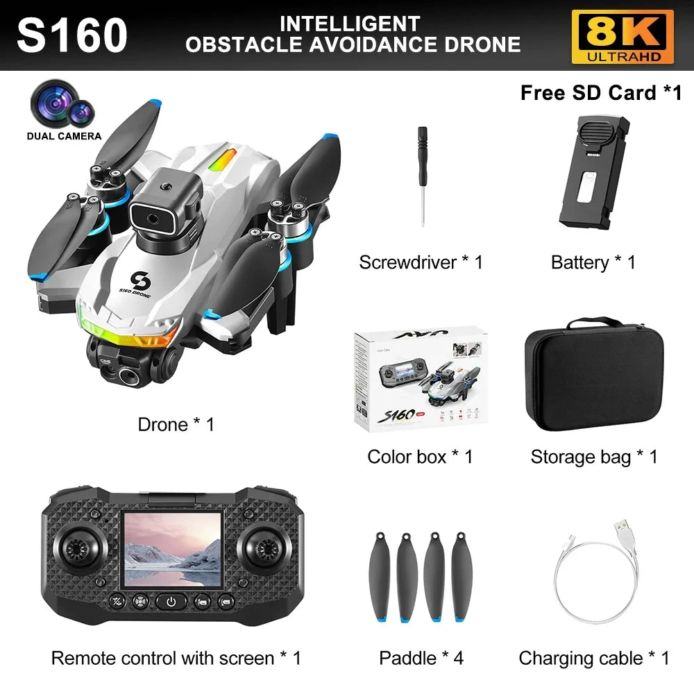 Drone Professionale 4K S160 Con Doppia Fotocamera FPV WIFI Evitamento Ostacoli Controllo Remoto RC