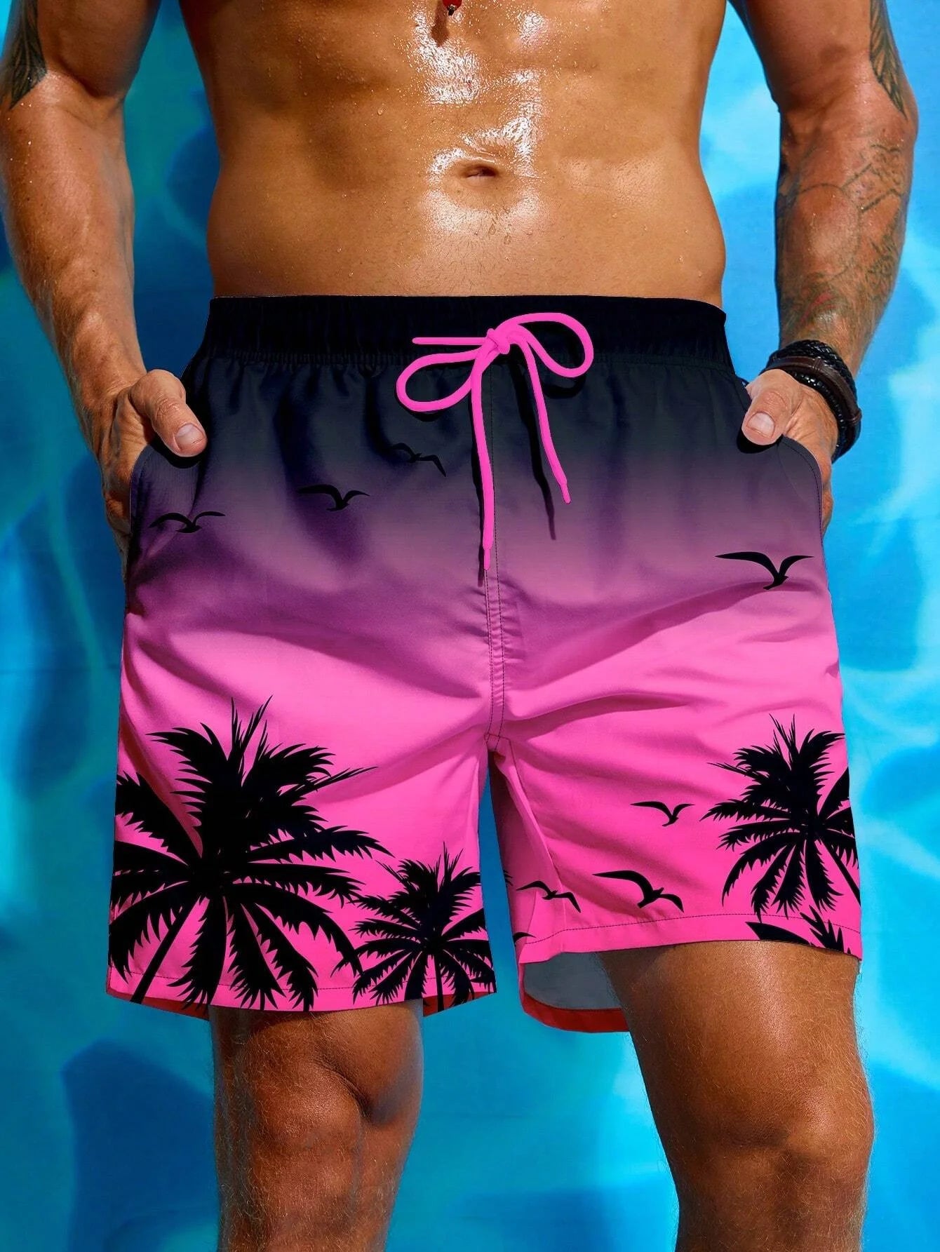Pantaloncini Da Surf Con Coulisse In Vita E Stampa Di Palme Per Uomo Estate Traspiranti Pantaloncini Da Bagno Stampa 3D