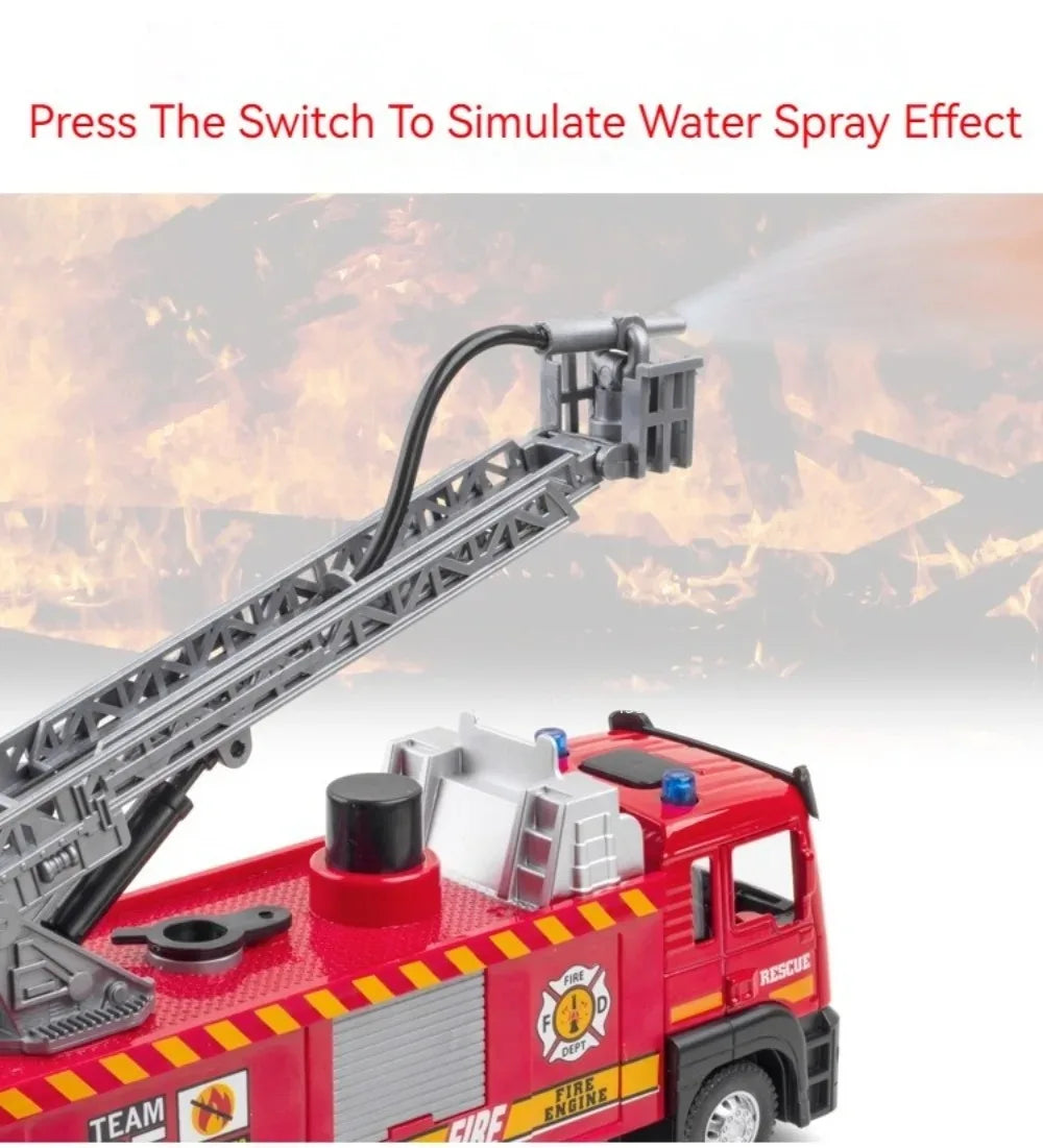 Scala 1:32 Spruzzo D'Acqua Camion Pompieri Modello Con Suono Luce Porte Apribili Tirare Indietro Regalo Ragazzi