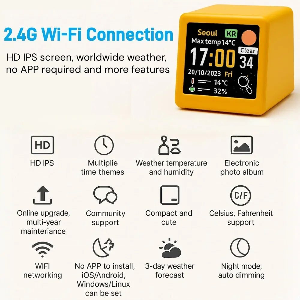 Piccola Stazione Meteo Portatile Smart WiFi Con Display Temperatura Umidità Ora Sveglia Decorazione Da Scrivania