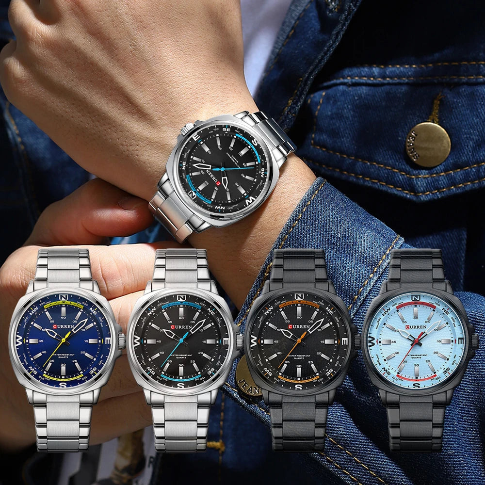 Curren Orologio Da Polso Da Uomo Quarzo Per Business Casual Con Cinturino In Acciaio Inossidabile Impermeabile 8455