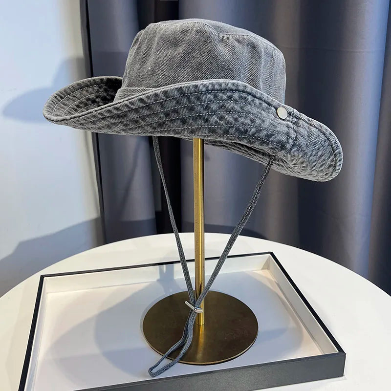 Cappello Pescatore Denim Lavato Vintage Unisex Estivo Protezione UV Per Donna E Uomo Campeggio Western Cowboy