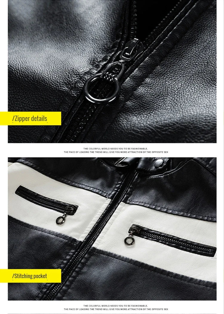 Giacca Da Moto Vintage Uomo Bomber Biker Con Zip Pelliccia Sintetica Cappotto In Pu Nero Rosso Marrone