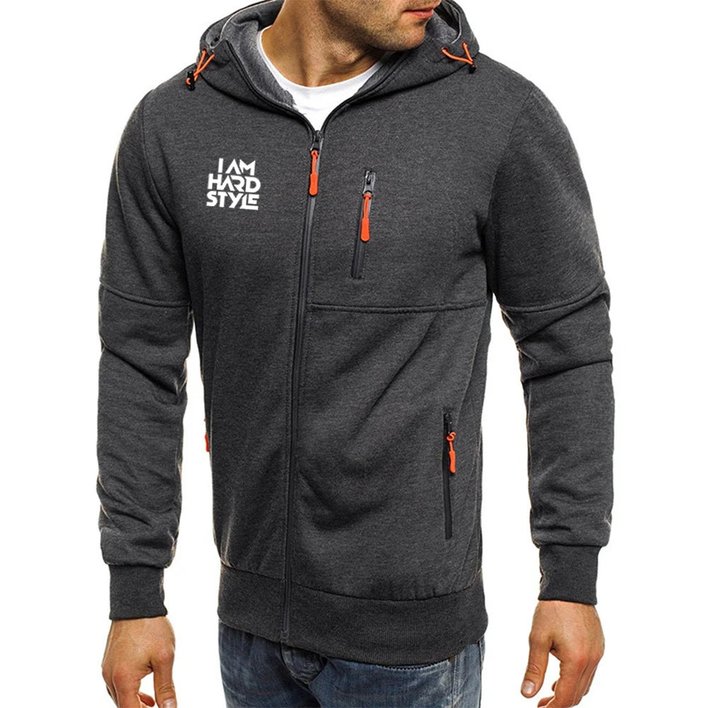 Cardigan Uomo con Cappuccio Zip in Cotone I Am Hardstyle Logo Stampa Casual Sportivo Autunno Primavera