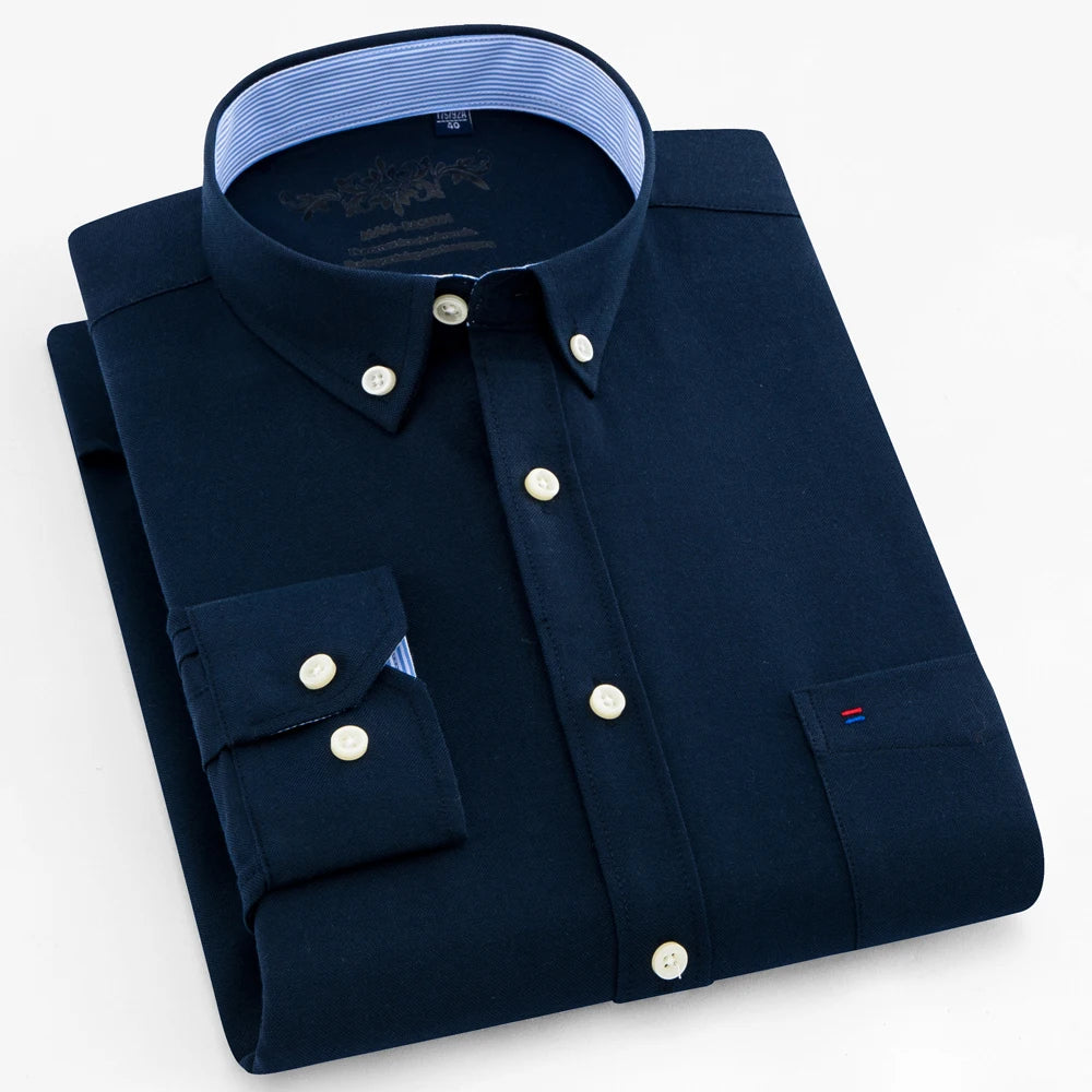 Camicia Uomo Solida Elegante Misto Cotone Traspirante Maniche Lunghe Formale Con Bottoni Vestibilità Regolare Risvolto