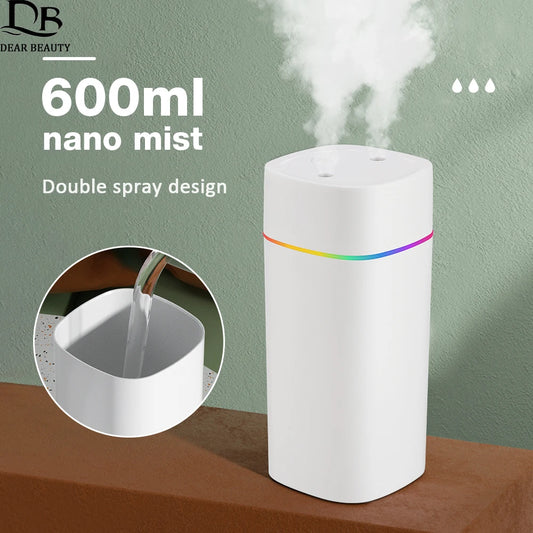 Umidificatore Aria 600ml Spray Diffusore Aromaterapia Olio Essenziale Silenzioso Luci Colorate Per Auto Ufficio Casa