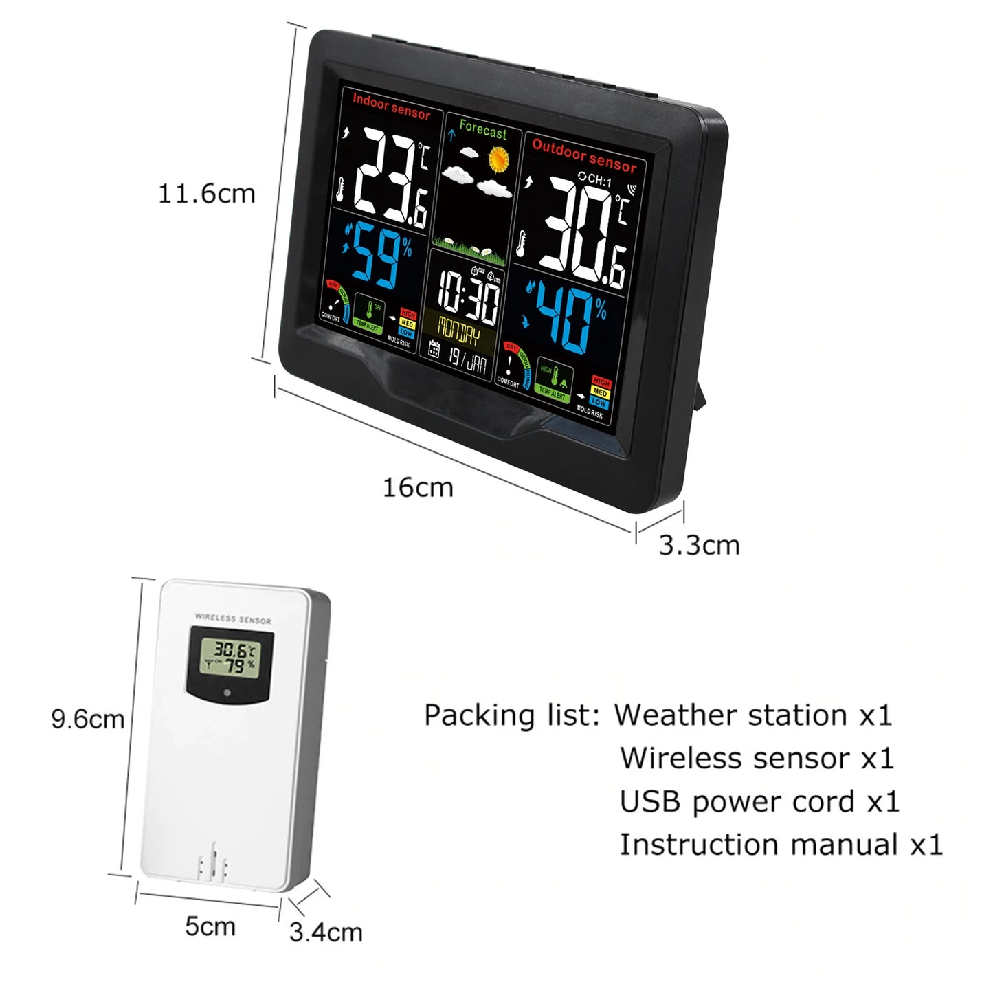 Stazione Meteorologica Multifunzionale Con Sveglia Termometro Igrometro Digitale Schermo Tattile Esterno Wireless