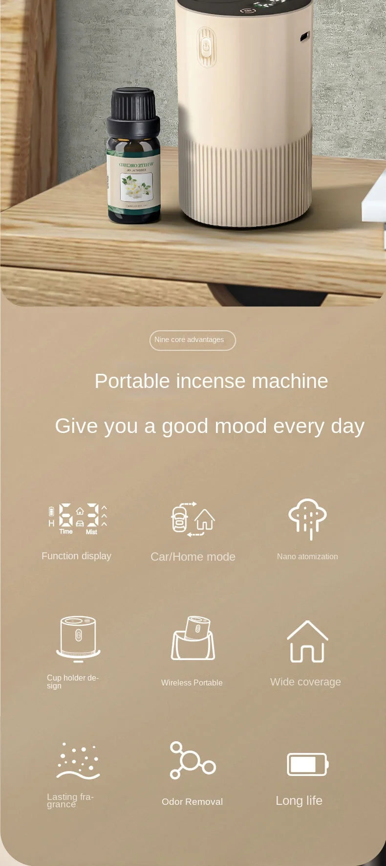 Diffusore Oli Essenziali Portatile Senza Fili USB Ricaricabile Per Auto Ufficio Casa 1200mAh 2000mAh