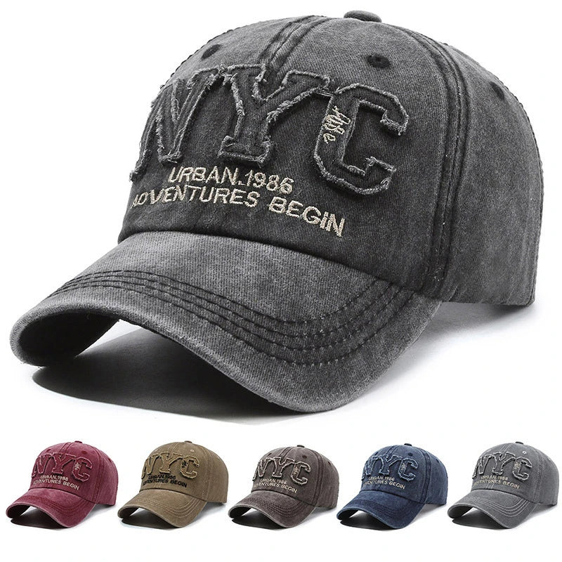 Cappellino Baseball Vintage Con Grande Lettera NYC Uomo Donna Cotone Lavato Protezione Solare Snapback