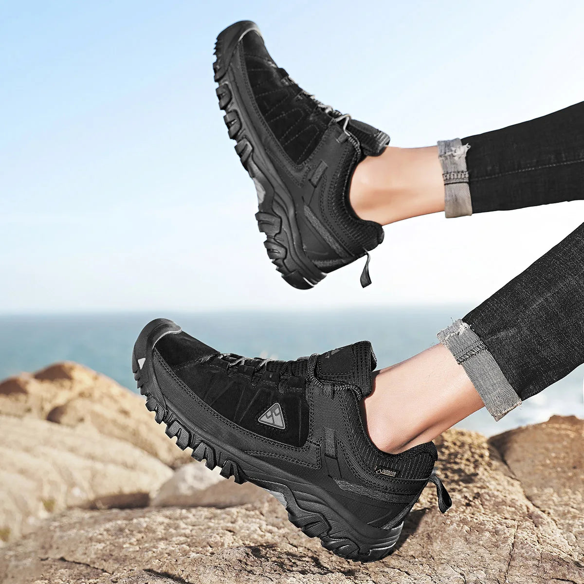 Hikeup Scarpe Trekking Uomo Pelle Alta Qualità Durevoli Esterni Suola Gomma Impermeabile