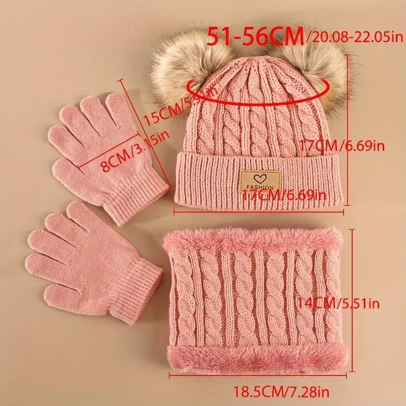 Infinity Set Invernale Per Bambini Berretto Sciarpa Guanti Pom Pom Caldo 1-10 Anni