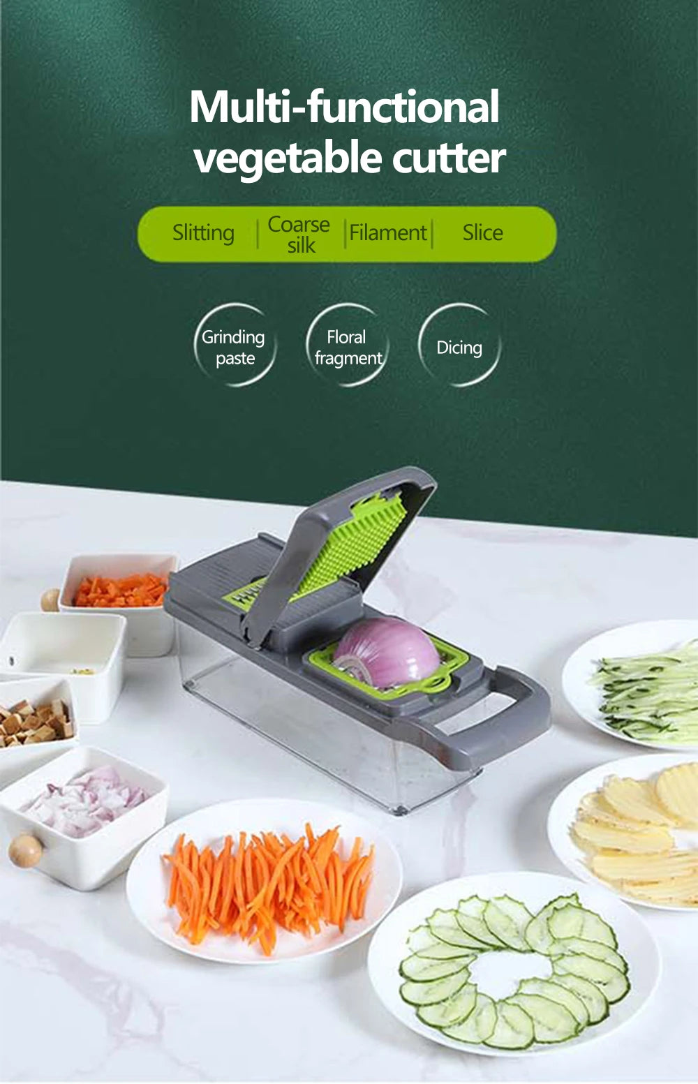 Tritatutto Multifunzionale 14 16 In 1 Per Verdure Cipolla Manico Ergonomico Griglia Per Alimenti Affettatrice Da Cucina