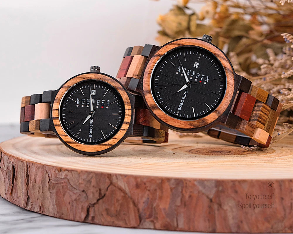 Orologio In Legno Unisex Quarzo Settimana Data Coppia Cinturino Colorato Logo Personalizzato Regalo Dropship