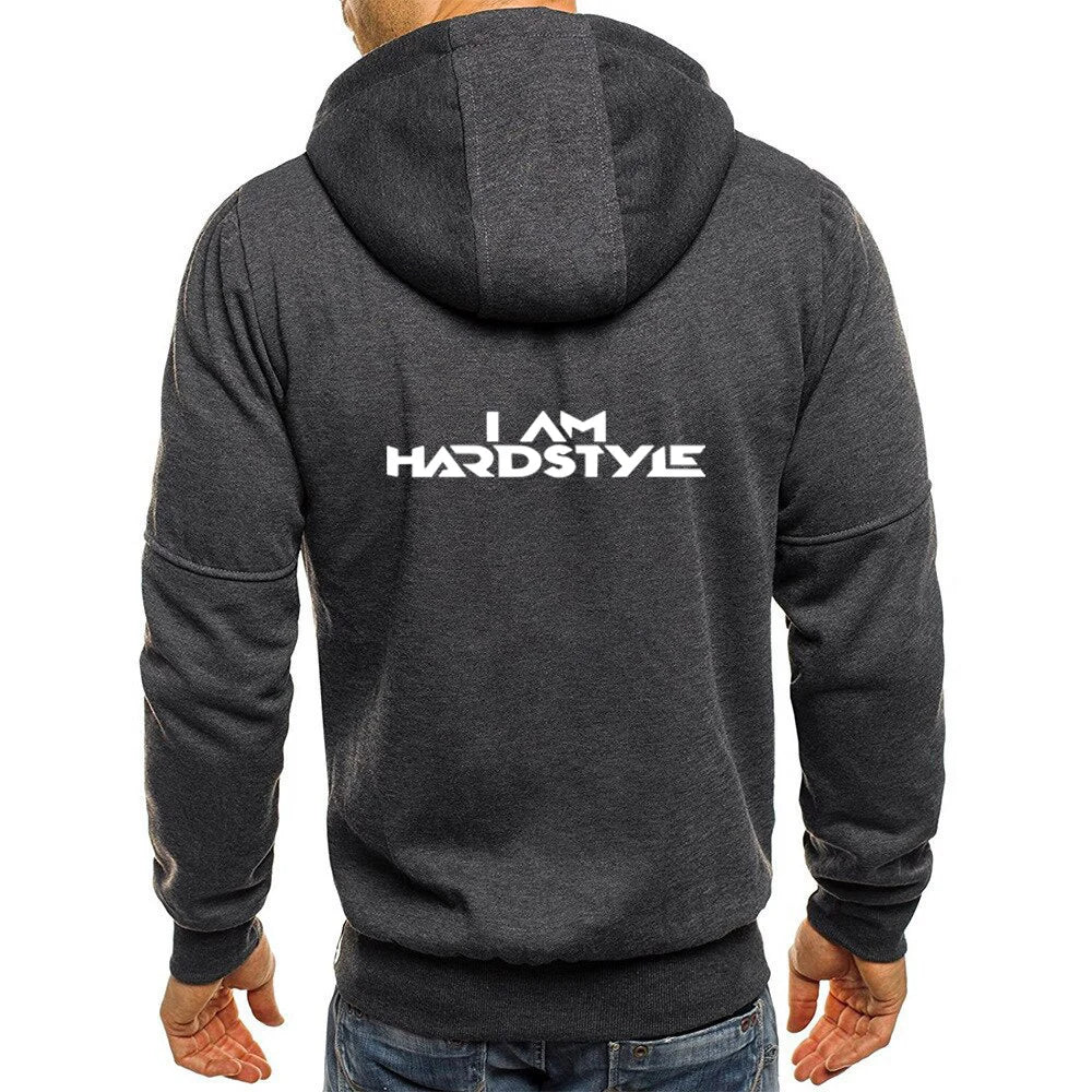 Cardigan Uomo con Cappuccio Zip in Cotone I Am Hardstyle Logo Stampa Casual Sportivo Autunno Primavera