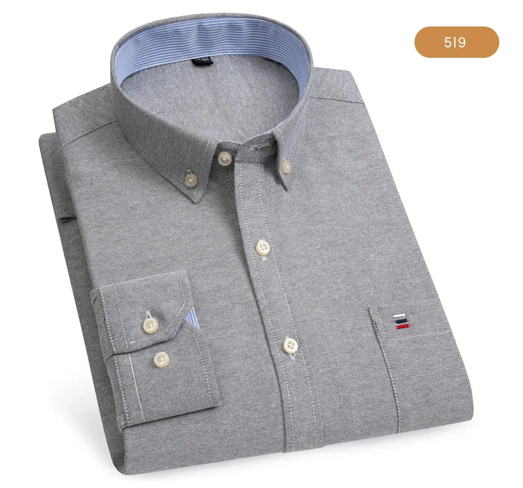 Camicia Da Uomo Oxford Abbottonata Maniche Lunghe In Cotone Al 100 Percento Con Tasca A Quadri Piccoli Stile Casual