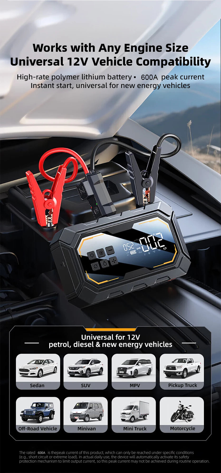 Avviatore Emergenza 4 In 1 Auto Con Compressore 150 PSI Gonfiatore Pneumatici Power Bank 12V Torcia LED 6000mAh