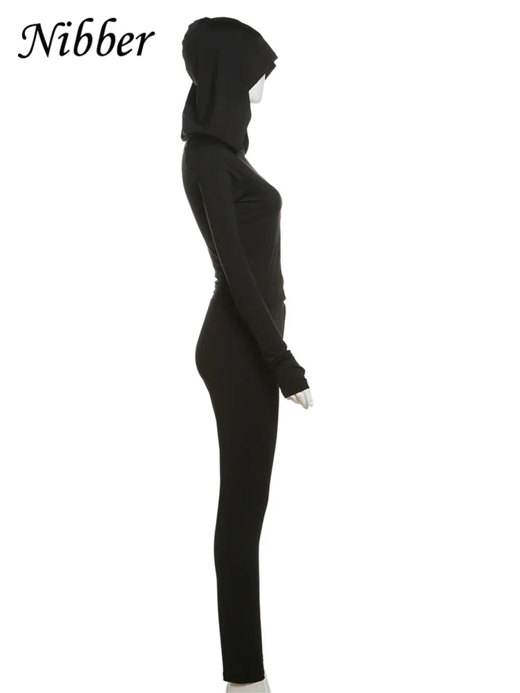 Nibber Sportivo Casual Tuta 2 Pezzi Donna Con Cappuccio Zip Crop Top E Leggings Fitness Morbide Stretch Streetwear