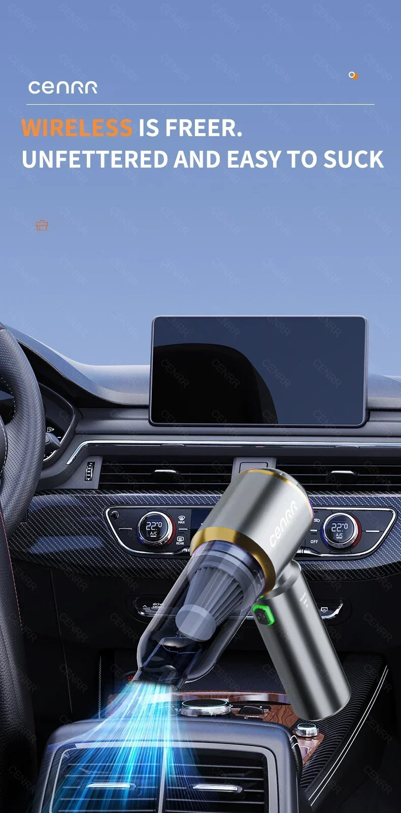 Aspirapolvere Per Auto CENRR 360000 PA Senza Fili Forte Aspirazione Umido E Secco Portatile Per Pulizia Macchina