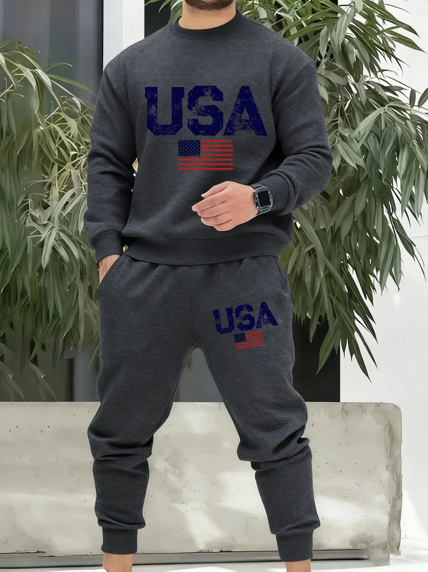 Tuta Retro Da Uomo Con Bandiera Americana Abiti Casuali In Pile Con Tasche Pantaloni Comodi Caldi E Alla Moda