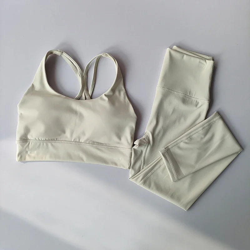 Tuta Da Yoga Donna Con Reggiseno Sportivo Fascia Alta Leggings Dimagranti Set Traspirante