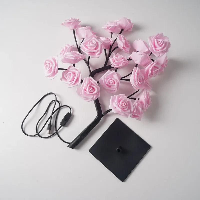 Lampada Da Tavolo A LED Albero Di Fiori Di Rosa Con Luci Notturne USB Decorazione Domestica Per Letto Nozze Natale