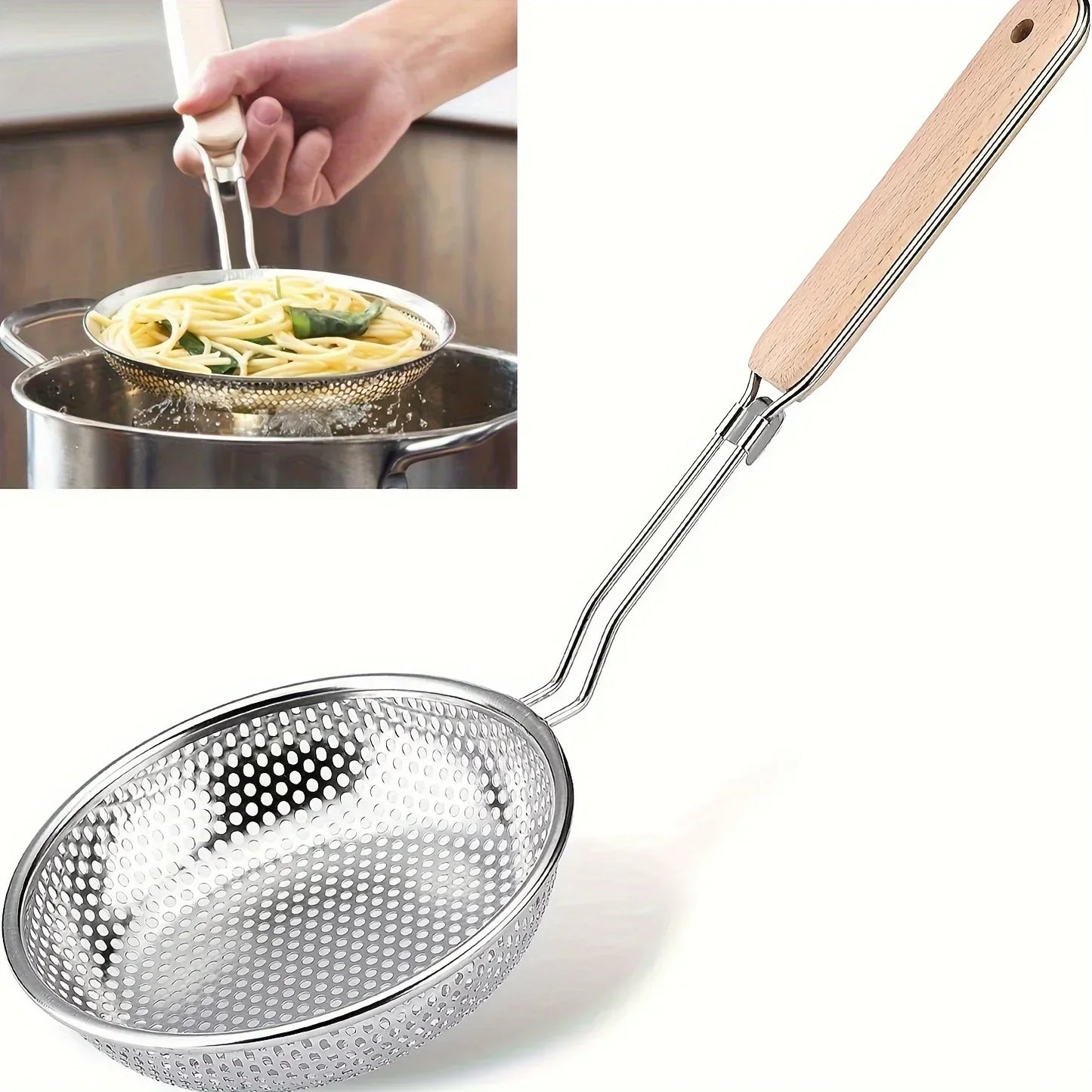 Schiumarola In Acciaio Inossidabile Con Manico In Legno Portatile Per Cibo Fritto Filtraggio Colino Cucina