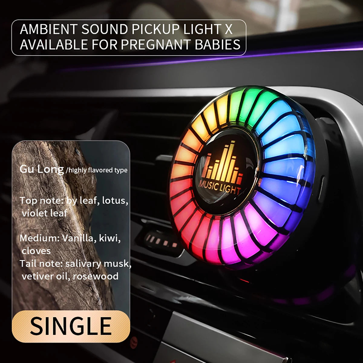 Lampada Ritmica Musicale Auto Deodorante Ambienti RGB LED Suono Controllo Musica Atmosfera Luci 256 Colori