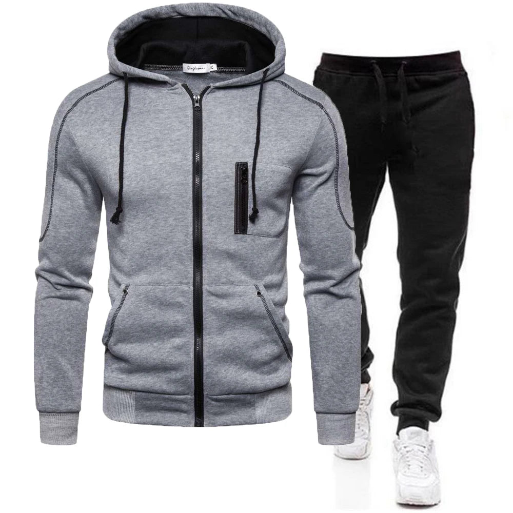 Tuta Sportiva da Uomo 2 Pezzi Felpa con Cappuccio Pantaloni Primavera Autunno Outfit Abbigliamento Sportivo Jogging