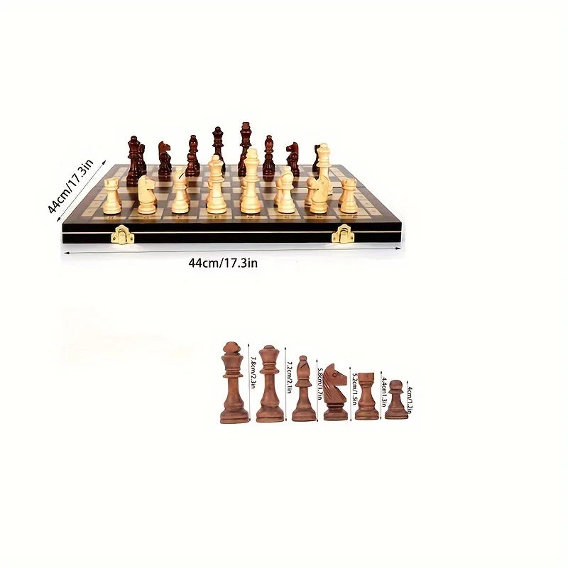Set Di Scacchi Pieghevoli In Legno Da 44 Cm E 17,3 Pollici Con Tavolo Da Gioco In Feltro Per Adulti E Famiglie
