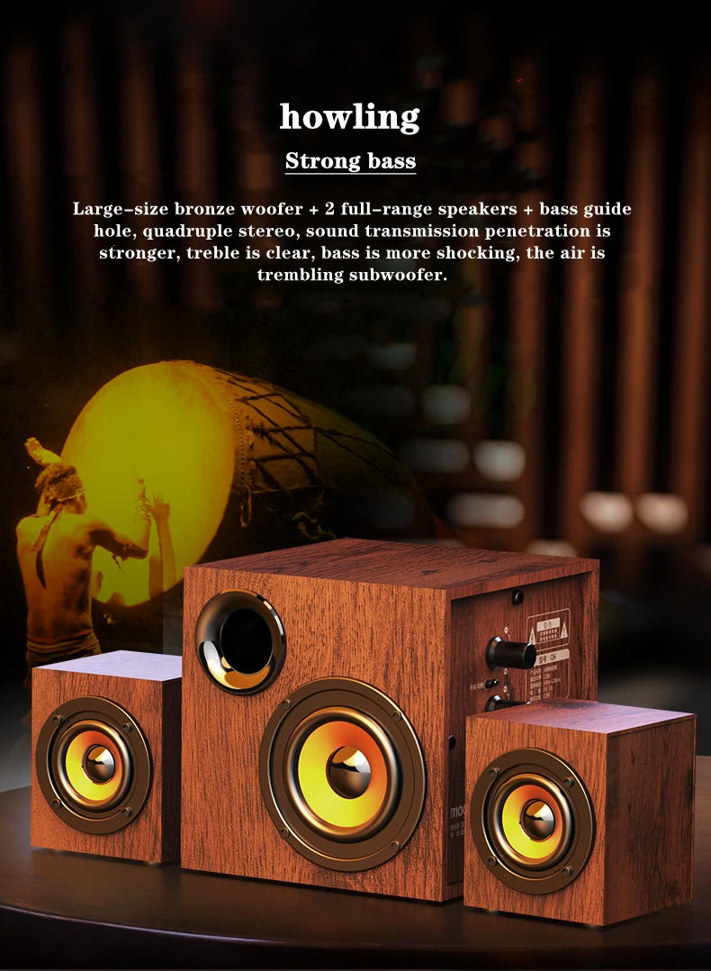 Altoparlante Bluetooth 2.1 Da Tavolo In Legno Con Subwoofer Per PC Notebook Ufficio Casa Suono Pieno