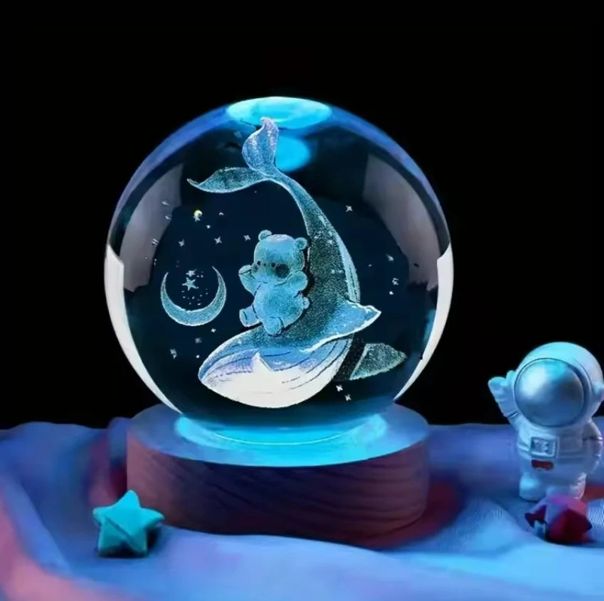 Decorazione Della Stanza Con Sfera Di Cristallo 3D E Base Led Per Luce Ambientale Nel Soggiorno