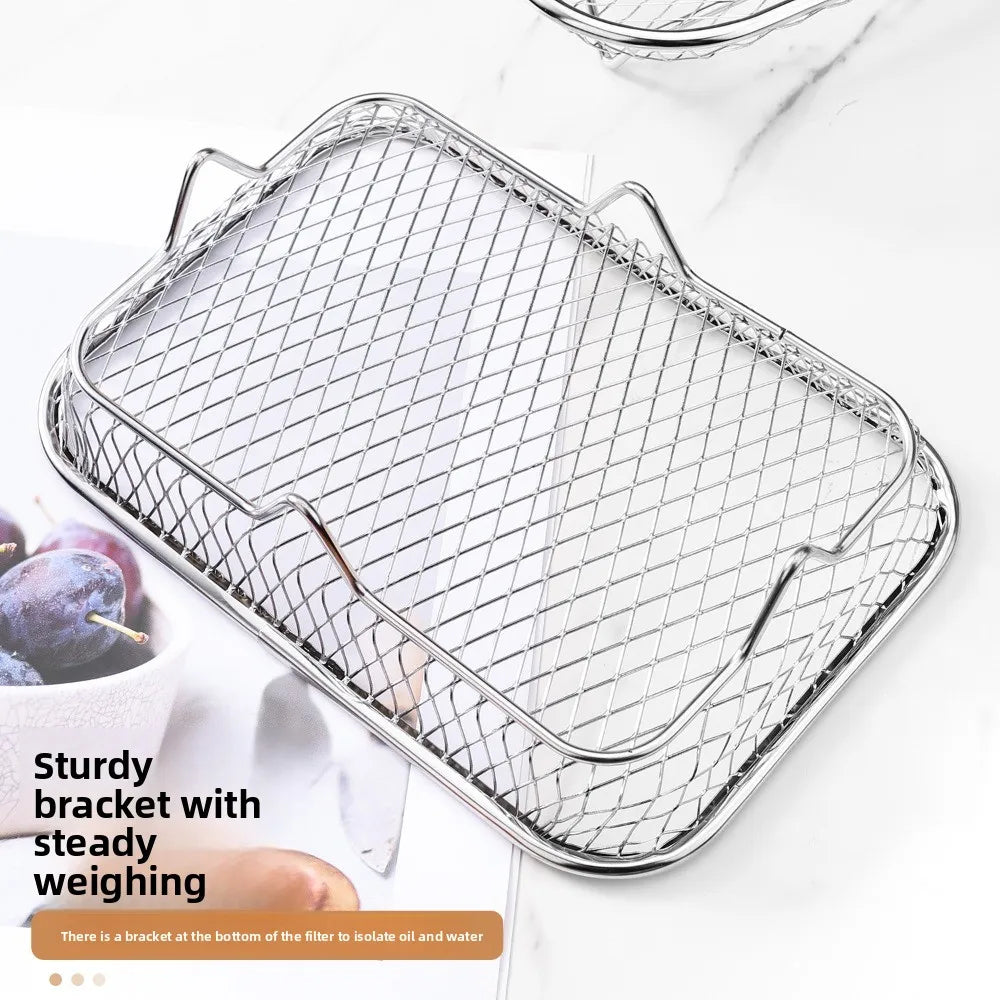 Friggitrice Ad Aria Cremagliera Impilabile Griglia Cestino In Acciaio Inox Antiaderente Per Air Fryer Vassoio