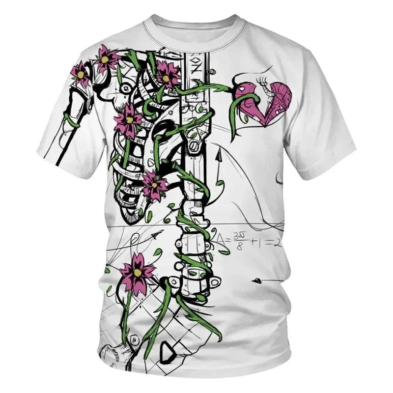 Tshirt Con Fiore Scheletro Stampato In 3D Per Uomo Grafica Cuore Teschio Harajuku Girocollo Casual Manica Corta