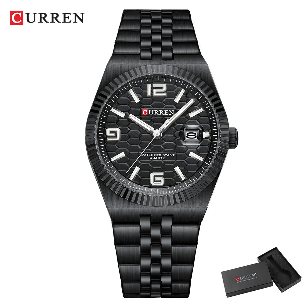 Curren Orologio Quarzo Nero Classico Con Lancette Luminose Data Automatica Cinturino In Acciaio Inox Uomo