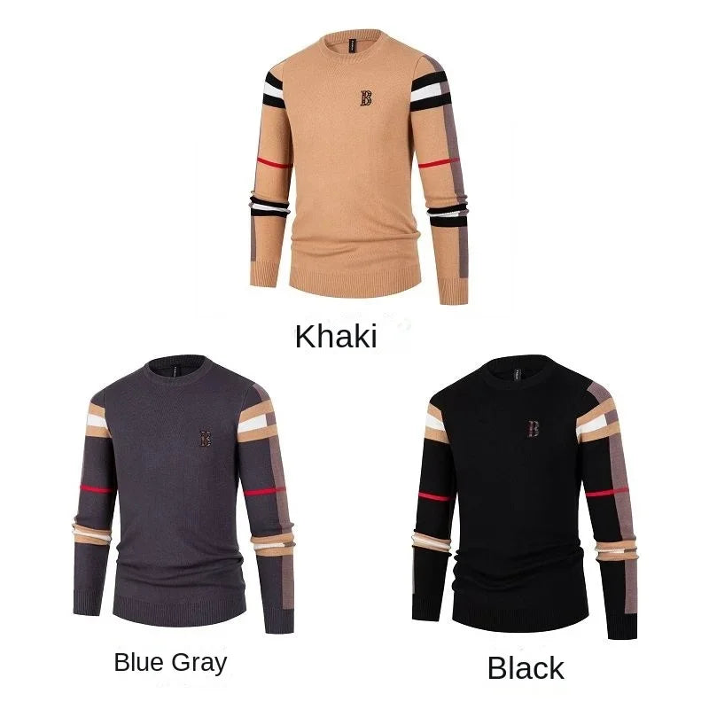 Maglione Da Uomo Lavorato A Maglia Pullover Autunno Inverno 2024 Morbido Caldo A Righe E Quadri Girocollo Moda Uomo