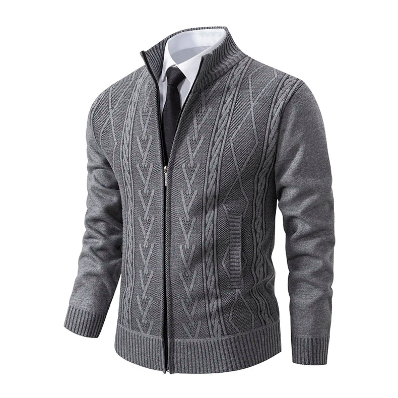 Giacca Ispessita Uomo Autunno Inverno Calda Linea Tendenza Colletto Mandarino Cardigan Lavorato A Maglia Cappotto