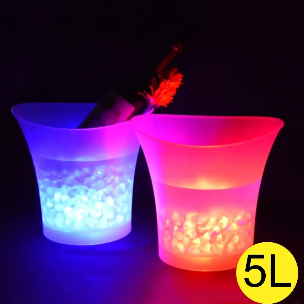 Secchiello Per Il Ghiaccio LED Da 5L Impermeabile In Plastica 6 Colori Illumina Bar Discoteche Night Party