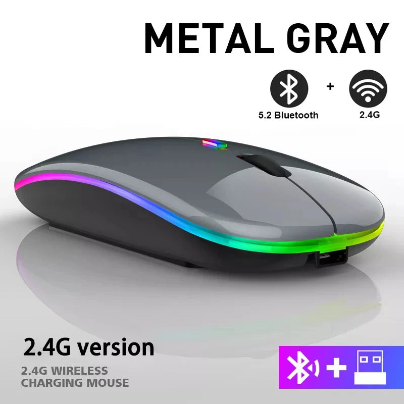 Mouse Wireless Bluetooth Ricaricabile USB RGB 1600 DPI 2,4 GHz Per PC Laptop Tablet MacBook Gaming