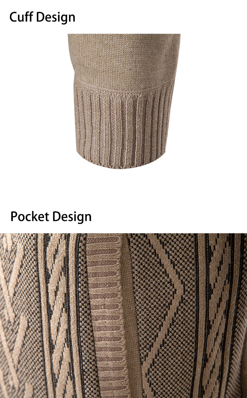 Giacca Ispessita Uomo Autunno Inverno Calda Linea Tendenza Colletto Mandarino Cardigan Lavorato A Maglia Cappotto