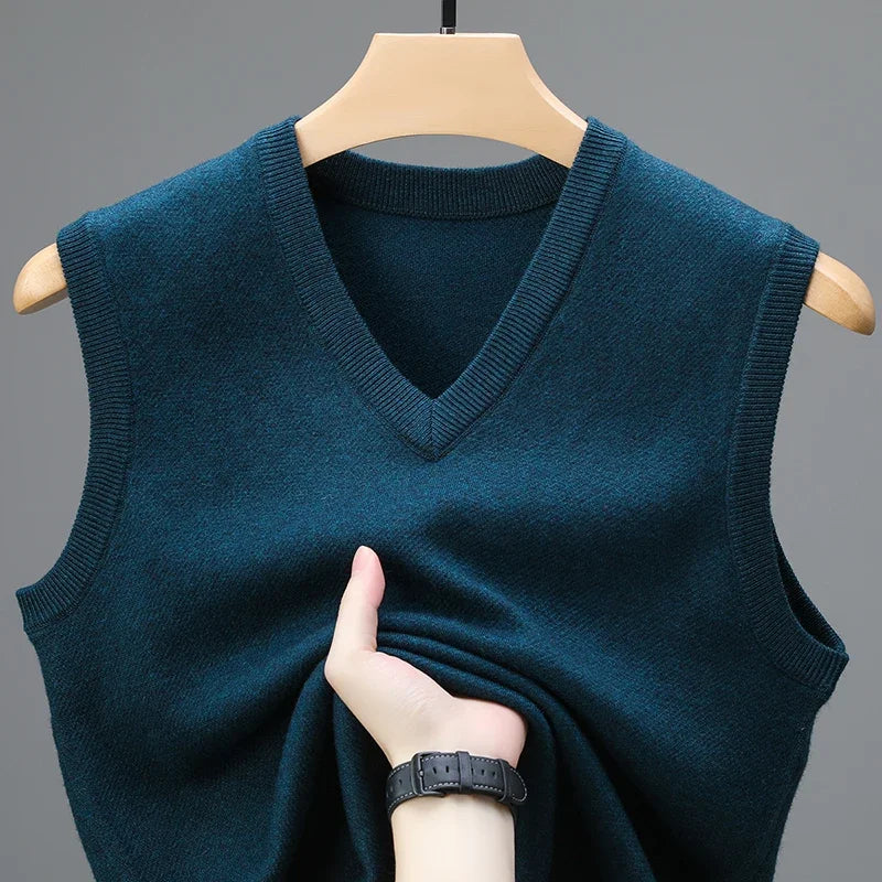Gilet da Uomo Senza Maniche in Lana Cashmere Lavorato a Maglia Tinta Unita Autunno Primavera Alta Qualità