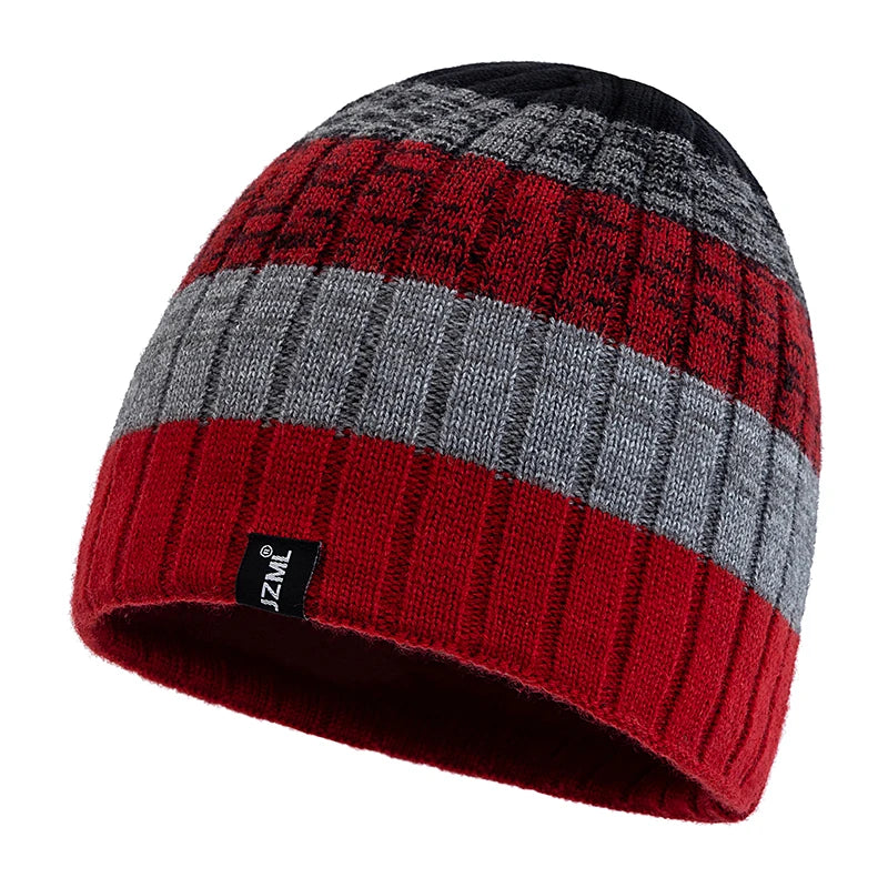 Cappello Cuffia Unisex Con Etichetta JZML Berretto Casual A Strisce Colorate Lavorato A Maglia Invernale