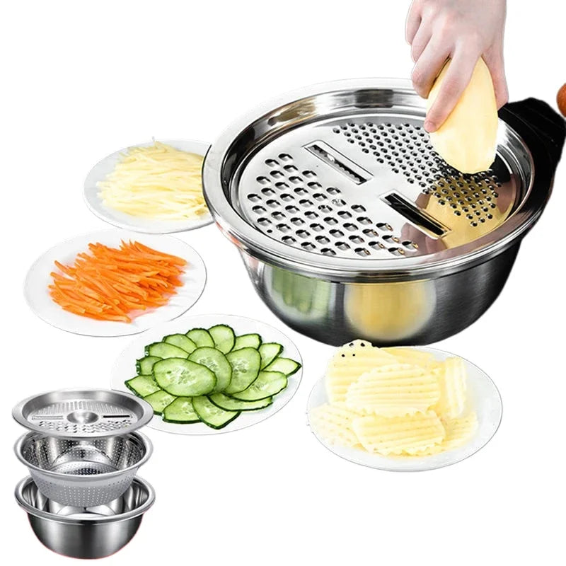 Colino In Acciaio Inossidabile 3 In 1 Verdure Affettatrice Grattugia Cestello Drenaggio Insalata Accessori Da Cucina
