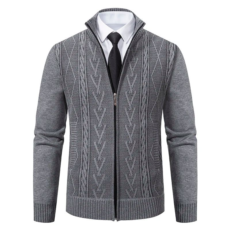 Giacca Ispessita Uomo Autunno Inverno Calda Linea Tendenza Colletto Mandarino Cardigan Lavorato A Maglia Cappotto