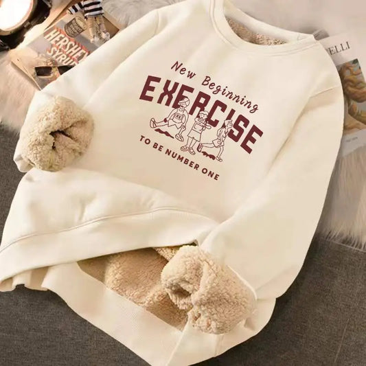 Felpa Da Donna Invernale Allentata Con Cappuccio Stampa Lettere In Peluche Spessa Caldo Foderata In Pile
