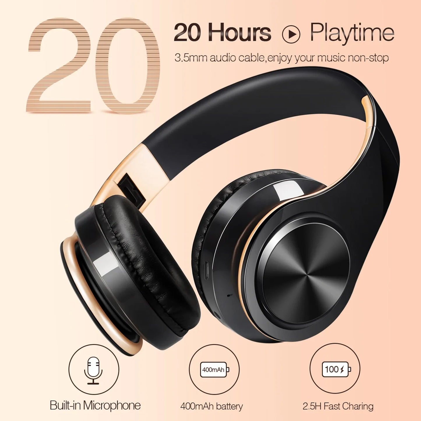 Cuffie Wireless Dorate Bluetooth con Microfono Incorporato Auricolare Stereo Universale per Android e iOS Regalo da Uomo