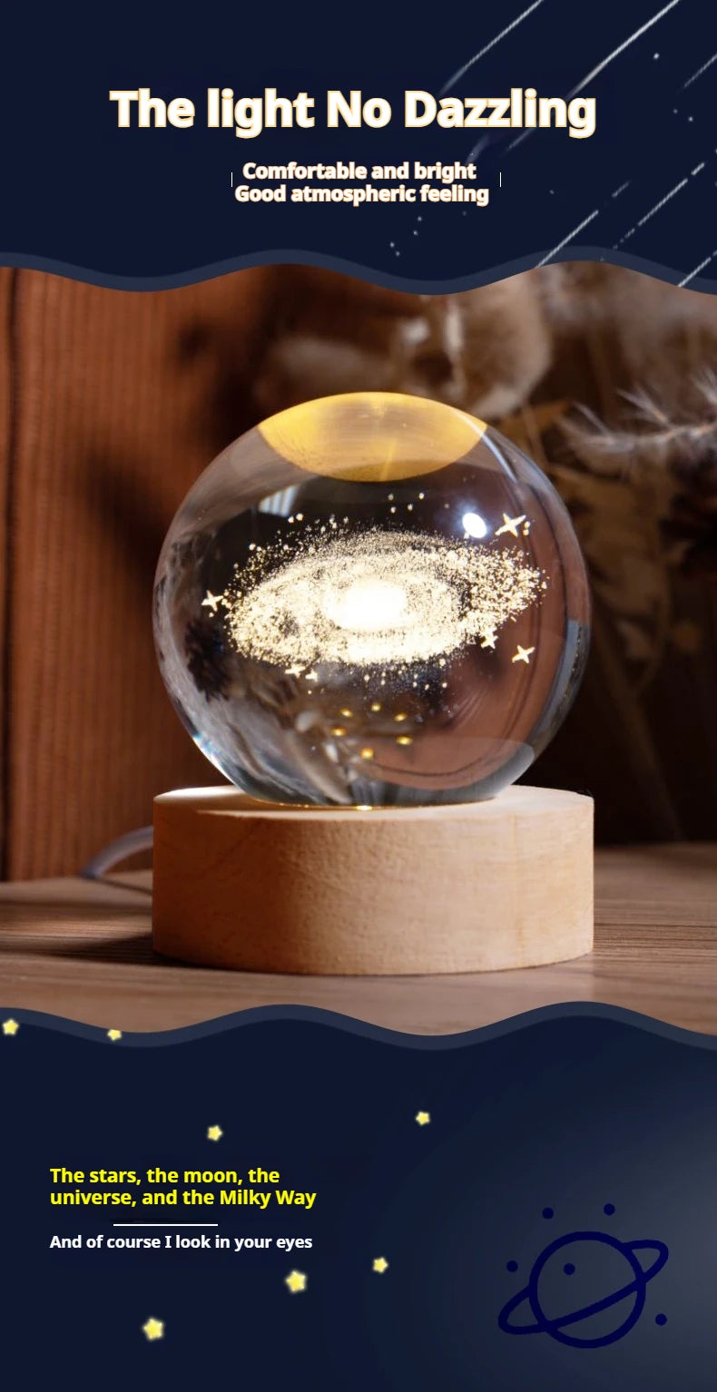 Globo Di Cristallo 6 cm Led Decorazione Astronomia Sistema Solare Pianeti Luna Per Appassionati Universo