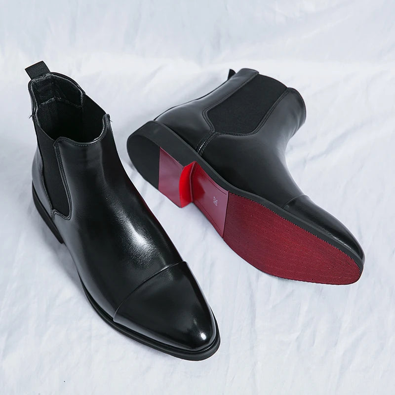 Stivaletti Chelsea Uomo Slip On Con Punta Tonda E Suola Rossa In PU Spedizione Gratuita Taglia 38 46 Scarpe Da Uomo