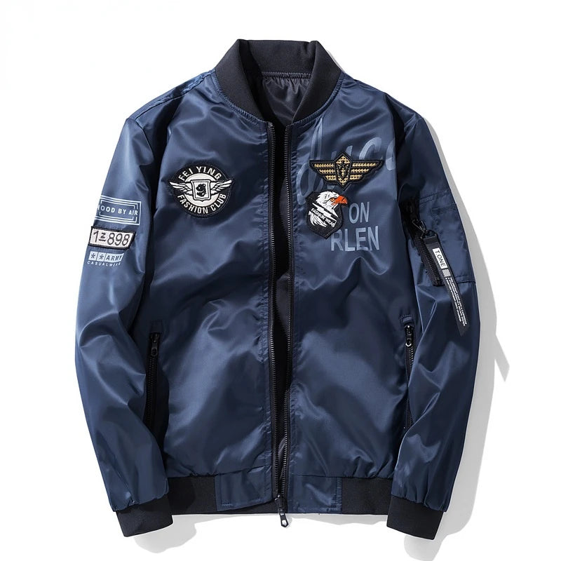Giacca Bomber Invernale Da Uomo Reversibile Con Distintivo E Tasche Doppio Lato Per Motociclista Autunno